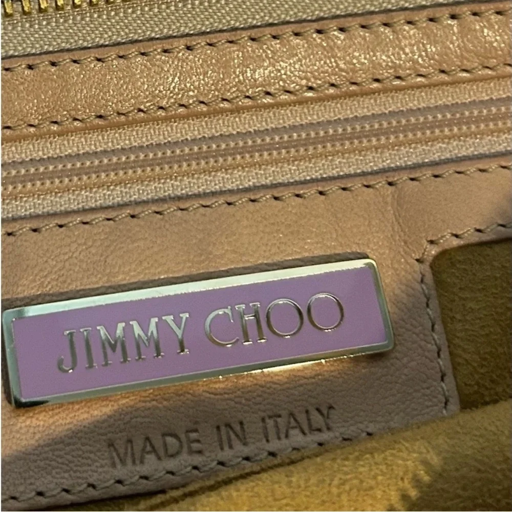 Jimmy Choo Tan Embossed Leather Shoulder Bag Gold Chain clutch - Picture 5 of 15